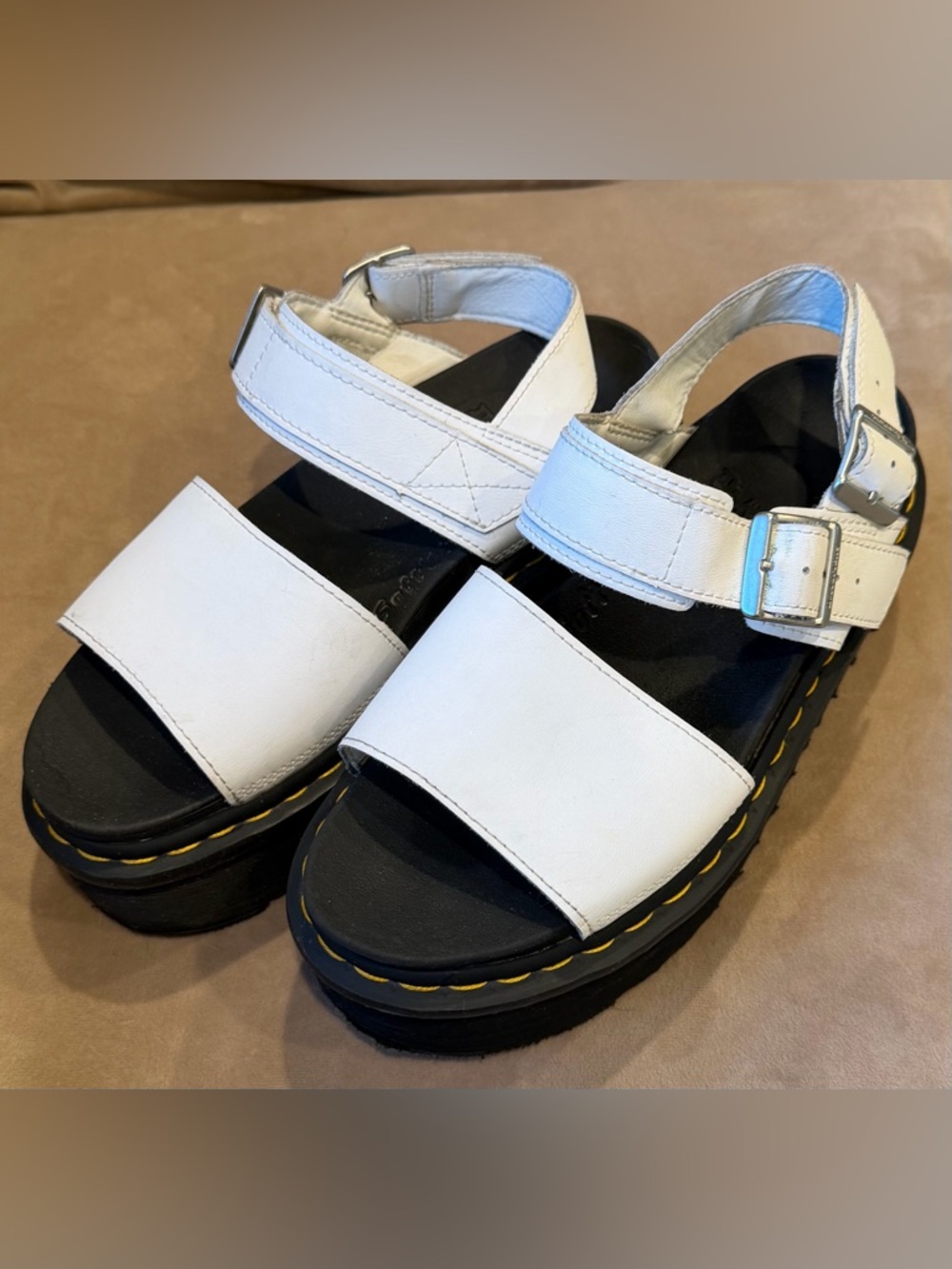 Dr. Martens White Leather Platform Sandals